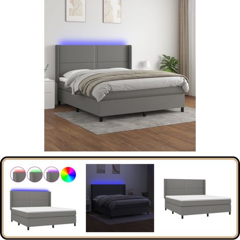 Boxspringbett mit Matratze & LED Dunkelgrau 180x200 cm Stoff - Boxspringbett - Doppelbett - Bettenrahmen - Lattenrost - Massivholzbette