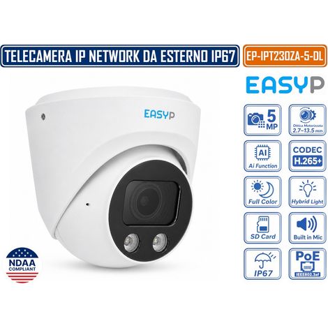 TELECAMERA TURRET IP EASY-P EP-IPT230ZA-5-DL 5MP CON INTELLIGENZA ARTIFICIALE, OTTICA VARIFOCALE MOTORIZZATA 2.7-13.5 MM, DOPPIA ILLUMINAZIONE IR 40M E LUCE BIANCA 30M, MICROFONO, IP67, POE E P2P (1/4)