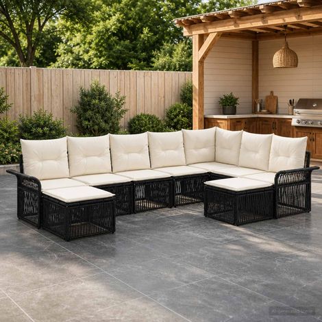 Set Divano da Giardino 9 pcs Nero e Bianco Crema polyrattan vidaXL (1/5)