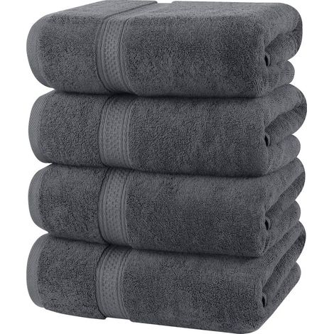 4er-Set Badetücher (69 x 137 cm) – 100 % ringgesponnene Baumwolle, schnelltrocknend, hoch saugfähig, weich im Griff, ideal für den täglichen Gebrauch – Grau (1/5)
