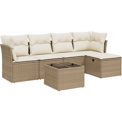 Salon de jardin avec coussins 6 pcs beige résine tressée (1/3)