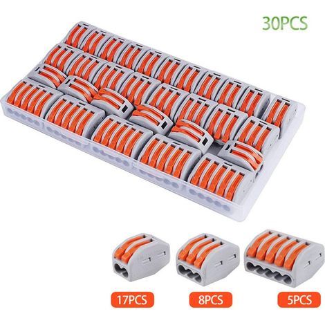 Lot de 30 bornes de connexion rapides avec levier pour fils de 0,2 à 4 mm² (1/5)