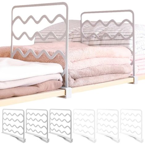 Séparateurs d'étagères 6 pièces, étagères de rangement de garde-robe en plastique, pièces de rangement de vêtements de garde-robe pour chambre à coucher, cuisine, bureau (1/5)