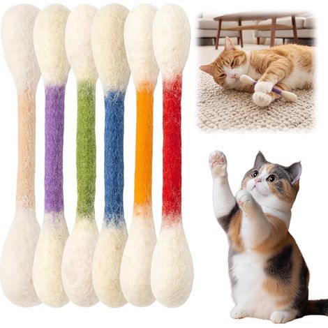 Cotons-Tiges pour Chats avec Herbe à Chat - Lot de 6 Bâtons de Mastication Géants pour Chatons, Jouets Interactifs en Feutre pour Chat, Cordes de Dentition Résistantes pour Chats d'Intérieur (1/5)