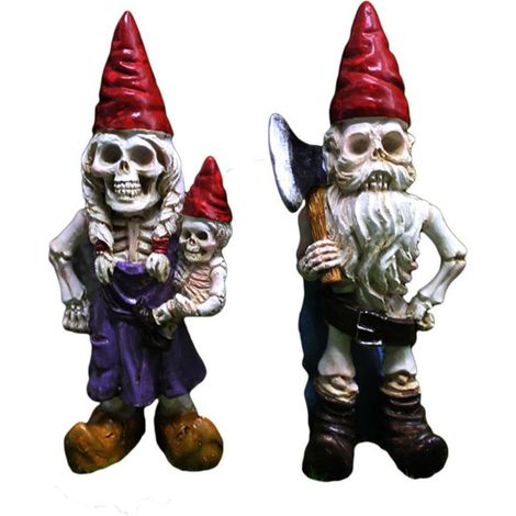 Squelette Couple Nain Ornements Jardin Résine Nain Ornements Tête Os Statue (Skeleton Dwarf1) (1/5)