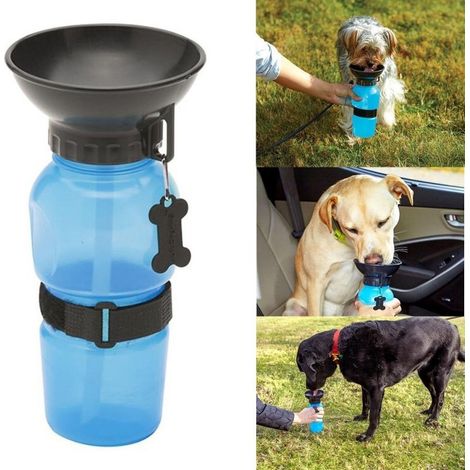 Trade Shop - Botella Dispensadora De Agua 400 Ml Perro Gato Con Cuenco De Viaje - (1/3)