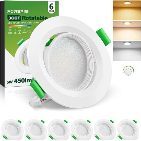 Spot LED Encastrable Orientable, 5W Spots de Plafond Encastre Blanc Chaud 3000K Blanc Neutre 4000K Blanc Froid 6000K Réglable, Spot Salle de Bain IP44 pour Salon Cuisine, Trou Φ68-80mm (1/5)