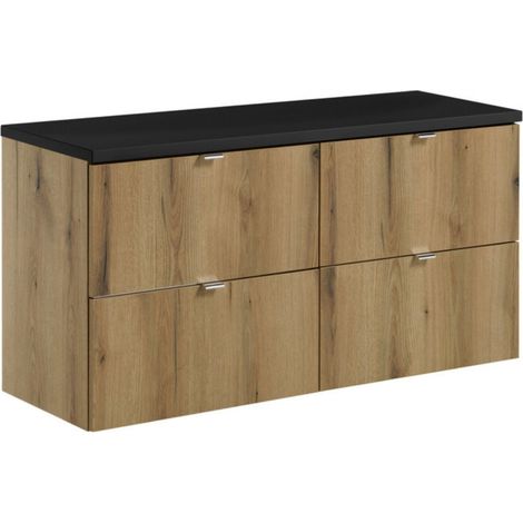Set bagno sospeso VANO effetto rovere e nero 120cm: mobili sotto lavabo con cassetti + piano per lavabo