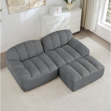 Divano modulare 210/165/79 cm grigio in pile granulato, senza montaggio, con ottomana (1/5)