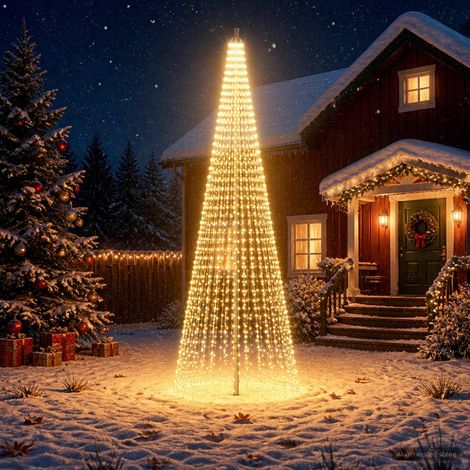 vidaXL Guirlande lumineuse de sapin de Noël avec piquet et mât 400 cm (1/5)
