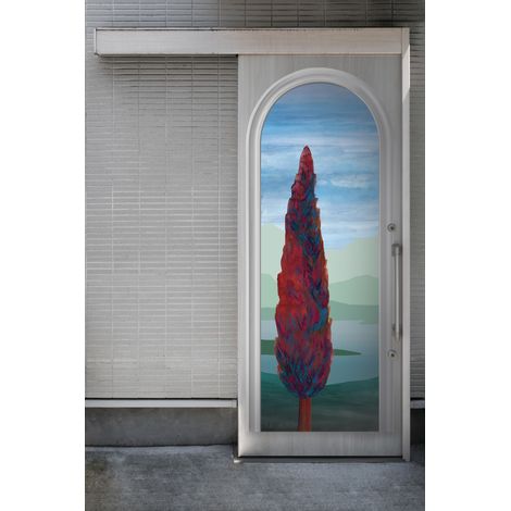 Grand Décor Panoramique Découpé, boiserie arche cyprès rouge peint, 204 cm X 83 cm (1/5)