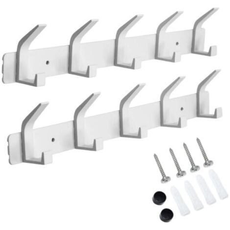 Perchero de pared de 2 piezas (blanco), perchero con 5 ganchos, gancho para abrigo de pared, gancho para abrigo de pared para cocina, baño y dormitorio (1/5)