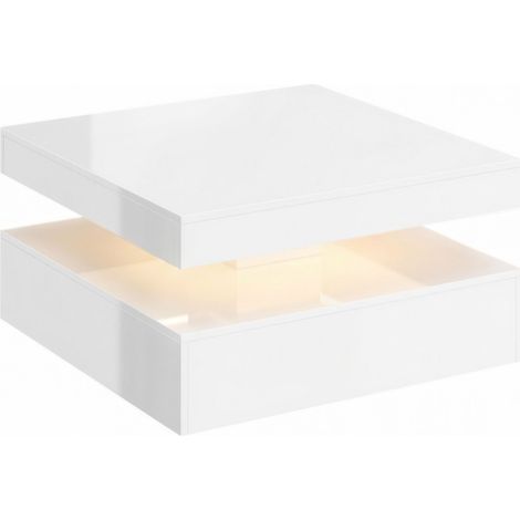 LED-Couchtisch mit Stauraum, 2-stufiger moderner Tisch mit offener Ablage und Fernbedienung, Hochglanz Weiß (1/5)