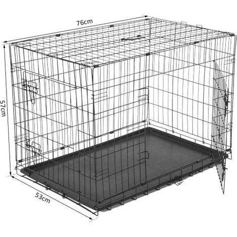 EASYCOMFORT Gabbia per Animali Domestici Trasportino per Cani e Gatti Pieghevole in Acciaio Doppia Apertura 76 × 46 × 52cm Nero