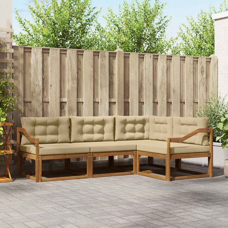 vidaXL Outdoor-Sofagarnitur mit Kissen 4 pcs Natur und Beige (1/5)