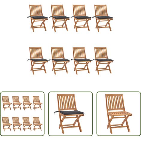 Klappbare Gartenstühle - Klappbare Gartenstühle mit Kissen 8 Stk. Massivholz Teak (1/5)