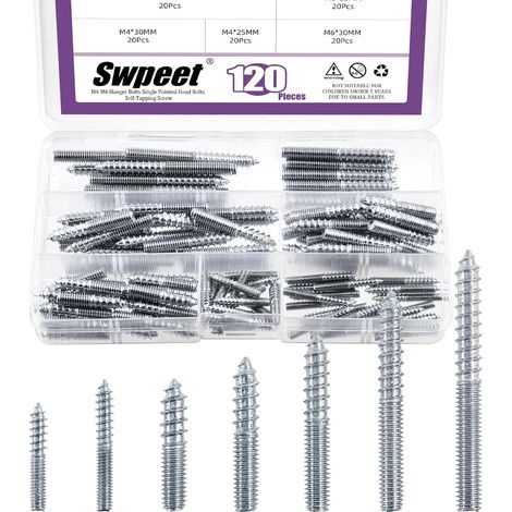 120 pièces 7 tailles M4 M6 Zinc Kit combiné de de suspension, boulons à double tête, vis autotaraudeuse de suspension, de vis de tige filetée joints (1/5)