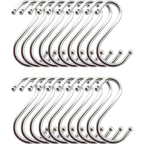 Crochets en S en acier inoxydable, crochets de cuisine, crochets en forme de S pour suspendre des ustensiles de cuisine (20 pièces)