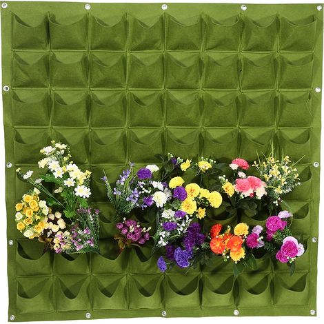 Vertikaler Garten für den Außenbereich mit 64 Fächern, Filz-Pflanzbeutel für Blumen, grüner Hänge-Wandtopf (1/3)