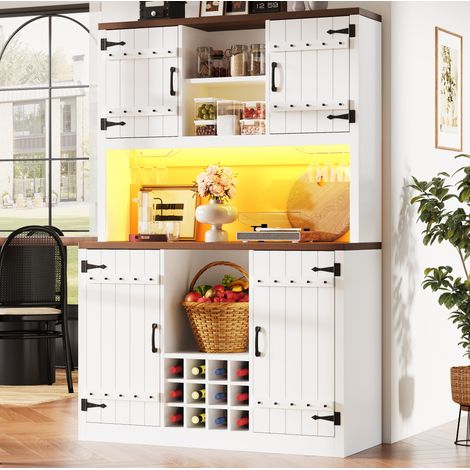 Buffet 120x40x180 cm en MDF et métal blanc, avec rangement, pour cuisine FloraGrace (1/5)