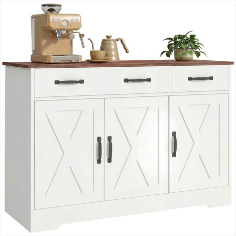 Buffet de cuisine blanc 108 x 40 x 81 cm 3 portes de grange (1/5)