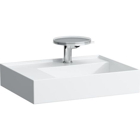 Lavabo KARTELL 600 x 460 mm, étagère à gauche sans trop-plein, 3 trous de robinetterie design blanc LAUFEN