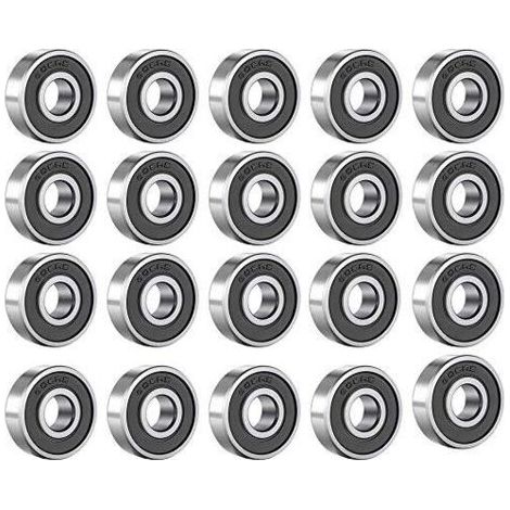 royaluxe -Lot de 20 roulements à billes 608 RS - En métal - À rainures - En acier carbone - Avec double blindage noir - Pour skateboard, rollers, rollers (8 mm x 22 mm x 7 mm) (1/5)