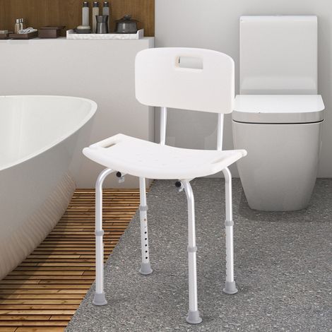 HOMCOM Chaise de Douche siège de Douche Ergonomique Hauteur réglable Pieds antidérapants Charge Max. 136 Kg alu HDPE Blanc