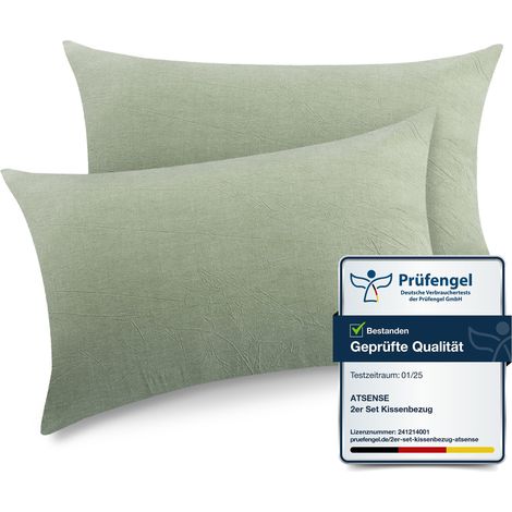 Taie Oreiller 40x80 Cm,Taie d'oreiller Lot De 2, 100% Coton Lavé, Housse Coussin avec Fermeture Eclair, Doux Resistant Et Confortable, Vert Clair Taie (1/5)