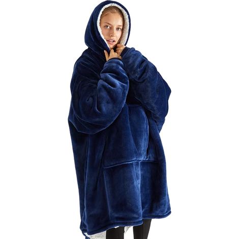 1 couverture à capuche avec fermeture éclair, épaisse, polyvalente, pour intérieur, unisexe (1/5)