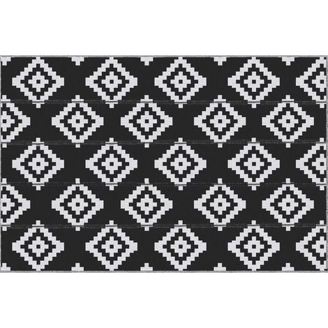 Tappeto da esterno Irovami - Stile grafico - Tappeto reversibile con 2 motivi - Dimensioni: 2,74 m (L) x 1,82 m (P) - Polipropilene ad alta densità 310 g/m² Bianco e nero