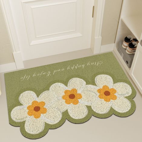 Entryway door mat, dustproof, mud-scraping, wear-resistant, customizable, creative cartoon PVC printed rug for home use - sunflower - matcha green - 4060cm