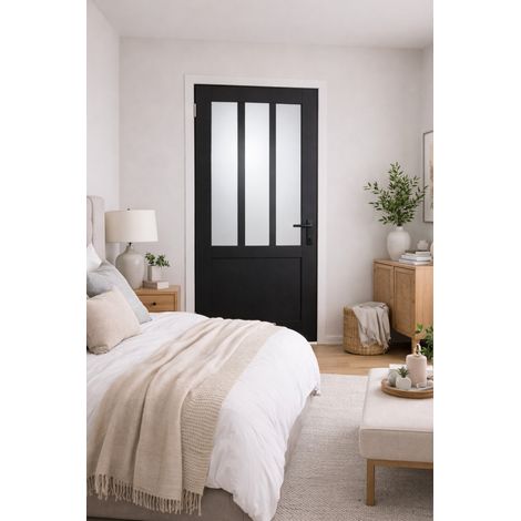 Bloc porte atelier nero vetro depoli H204 x L73 cm, lato tavolo P. destro, maniglia GD MENUISERIES