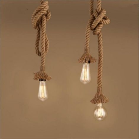 Lampe À Suspension - Corde De Chanvre - Hauteur 1 M - Base E27 - Pour Restaurant Chambre Salon Café - 1 Pièce (1/2)