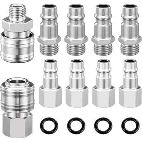 Raccord Rapide Pneumatique 1/4" BSP, 10 Pièces Embout Compresseur Air Européen Avec anneau hermétique, Raccord de Compresseur pour Tuyau Pneumatique