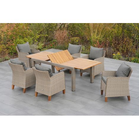 Avellino Set 7tlg 6 Sessel Tisch 180(240)x100cm Kissen