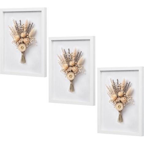 Lot de 3 cadres photo 30x40 cm, boîte d'ombre 3D en bois, blanc (1/5)