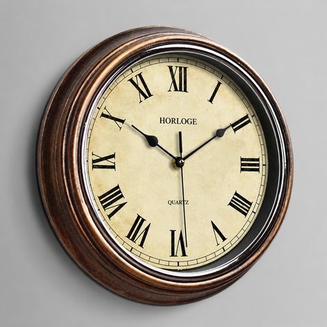 Horloge murale vintage 30 cm silencieuse cadran chiffres romains brossé or et argent réf 4770 500 g – Livraison gratuite