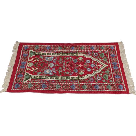 Muslim Prayer Rug Portable Exquisite Embroidered Floral Design Ethnic Worship MatRed (1/5)