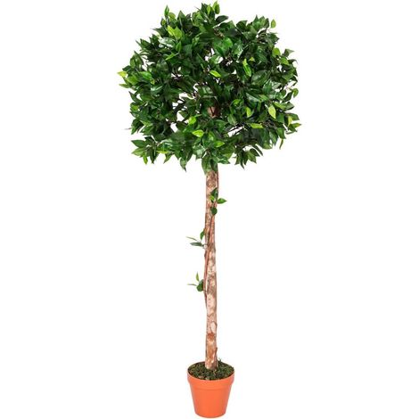 HOMESCAPES Green 4ft Ficus Topiary Artificial Tree with Pot, 125 cm