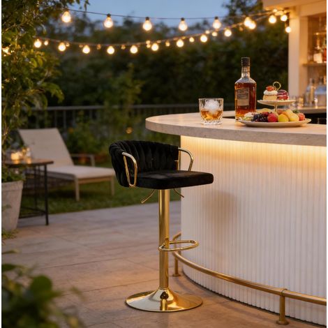 Chaise bar tabouret réglable velours noir OKMYHOME (1/5)