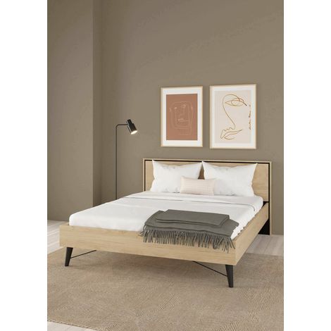 Dmora - Cama doble Marche, Sommier para dormitorio, Estructura de cama por habitación, Estructura del sostenedor del colchón, 207x173 h91 cm, Roble claro (1/5)