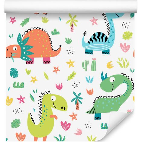 Carta da parati con simpatici dinosauri in stile cartone animato per soggiorno e camera da letto 50x1000 (1/5)