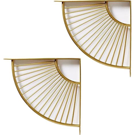 Lot de 2 Support D'étagère Triangle en Forme D'éventail Doré en Métal Flottant,Support D'angle Mural de Rayonnage Suspendus pour Décoration de Restaurant/Bureau/Domicile (20cm/7.9in) (1/5)
