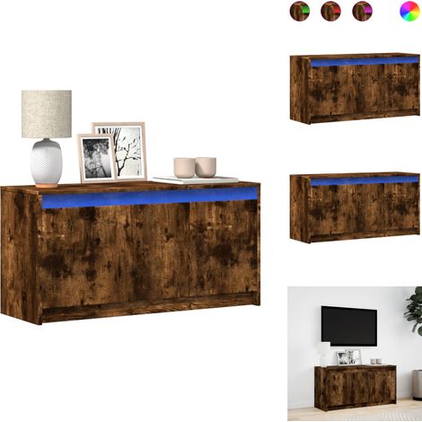 TV-Schrank mit LED-Beleuchtung Räuchereiche 100x34x50 cm - TV-Schrank - TV-Schränke - TV-Ständer - TV-Sideboard (1/5)