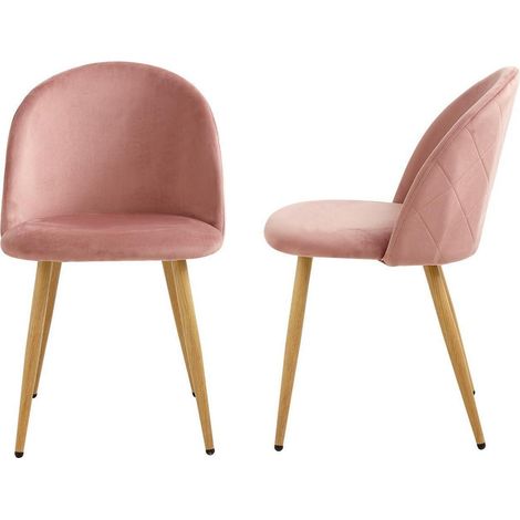2er Set Esszimmerstühle Samt Rosa mit Holzoptik Metallbeinen (1/5)
