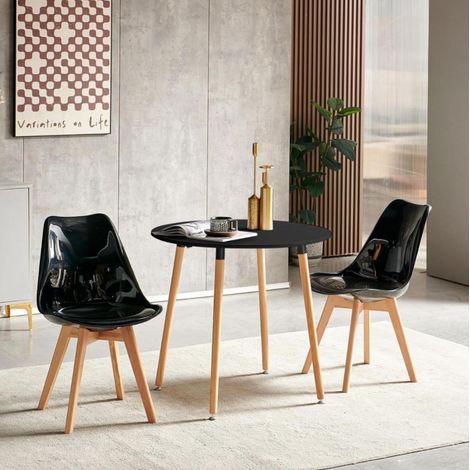 ORION91oficial® - Silla DRACO Color NegroEspejo Asiento Piel Sintética y Patas Haya (81x48x54 cm) Estilo Escandinavo, Comedor, Hostelería, Oficina, Salón, Teletrabajo, Cocina - spaziOrion91 - Pack x6 (1/5)