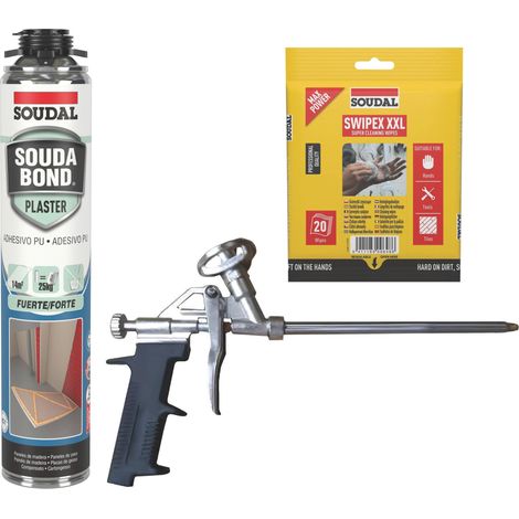 Soudal BOX 10 PZ SCHIUMA POLIURETANICA PER CARTONGESSO PER PISTOLA ml.750 + PISTOLA + 1 CF DI SWIPEX