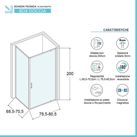 Box doccia angolare 70x80 cm con porta battente in cristallo serigrafato Ted (1/5)
