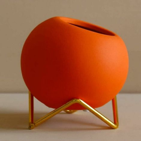 Pot de plantes succulentes, pots de fleurs en céramique orange T-Audacity Pot de fleurs de cactus de bureau moderne avec support doré pour la décoration de bureau à domicile (1/5)